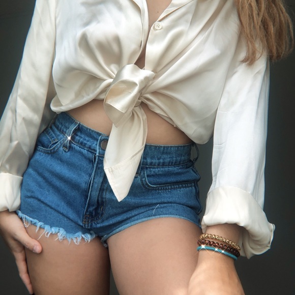 Pearl white Satin Button Down - Picture 1 of 6